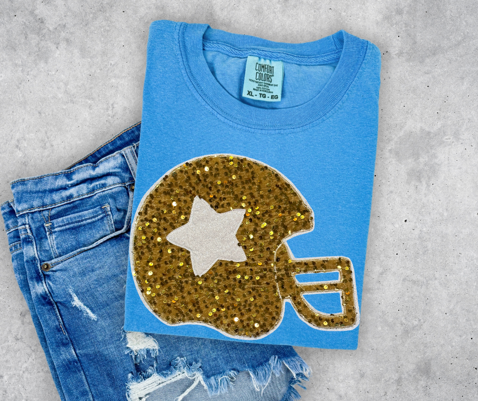 Sequin Football Helmet Tee | Customize Colors