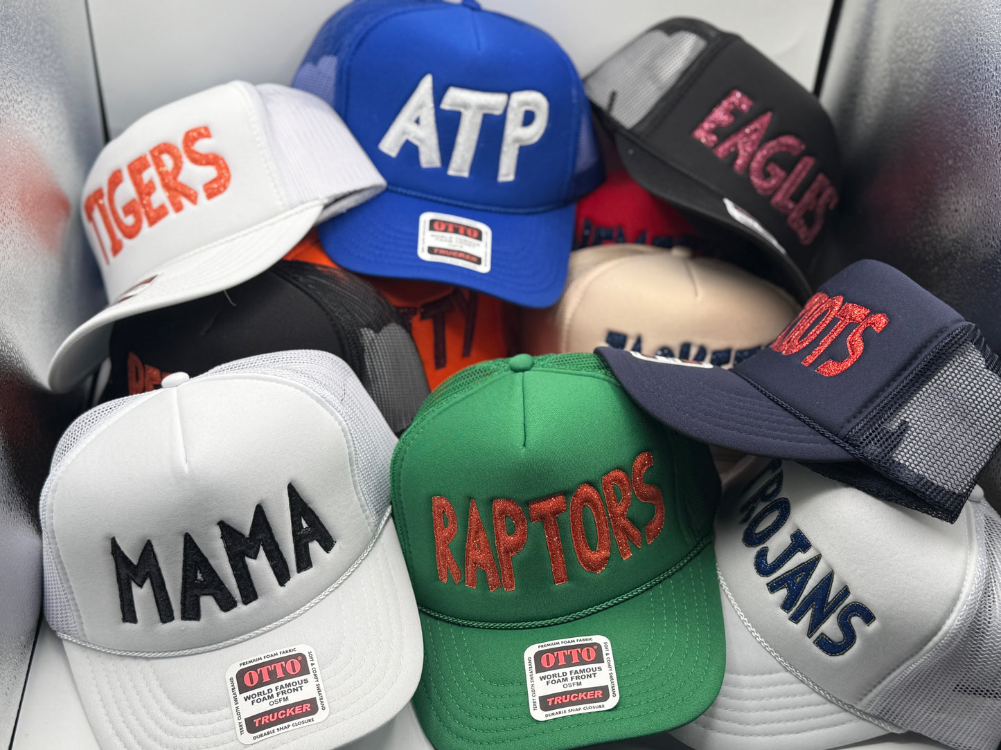 Sideline Sparkle Glittery Embroidered Trucker Hat- Customize